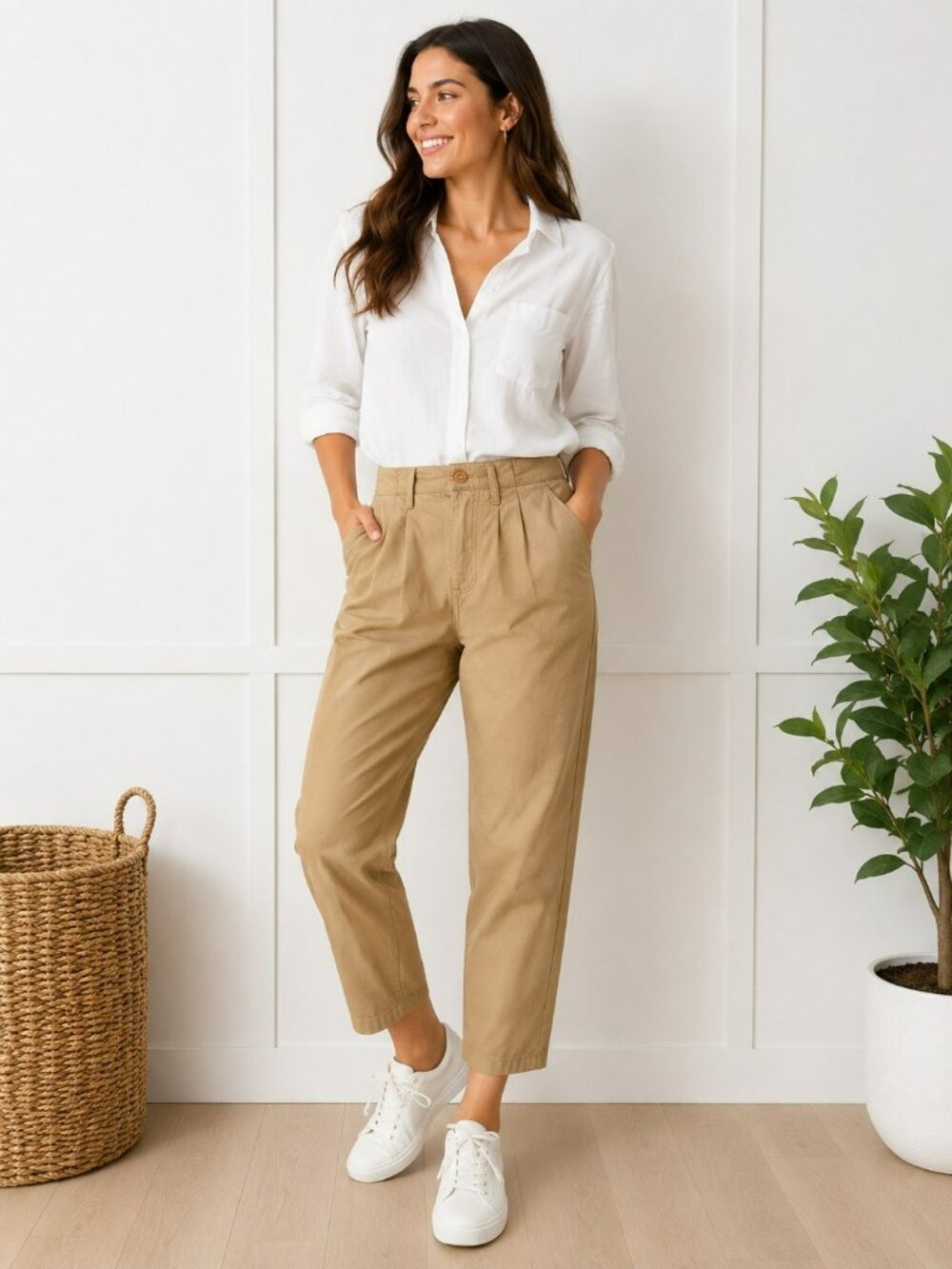 New Avec Brio Vintage 100% Cotton Pleated High-Waist Barrel Pants Womens Medium